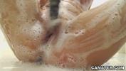 Nonton Video Bokep Petite blonde in the shower cleaning her pussy with long black toy dildo online