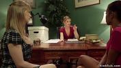 Bokep Terbaru Blonde attorney Mona Wales makes ebony lesbian Lotus Lain rimming her brunette girlfriend Dolly Leigh then canes their butts in office