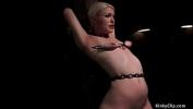 Bokep Video Gagged blonde slave Ella Nova with bound hands behind back and legs spreaded in steel device gets caned then straddled on Sybian in dark dungeon hot