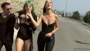 Nonton Film Bokep Green haired European slave Lola d period and shamed by mistress Fetish Liza in public then in bar gangbang fucked in ffm threesome gratis
